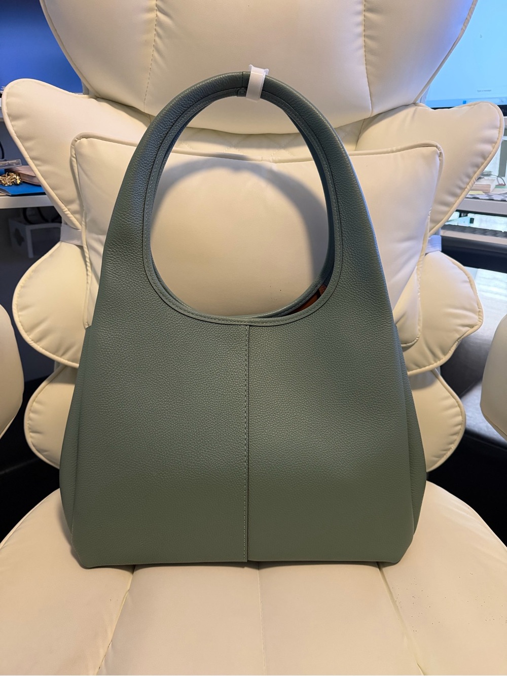 Coach Large Lana Pebbled Leather Shoulder Bag in Sage Green with Gold Accent - Picture 2 of 7
